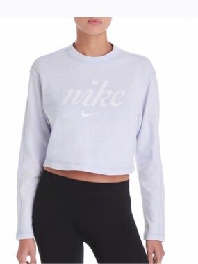Nike Sz M Sweatshirt Purple mottled Cropped Crewneck Logo Athletic Casual.